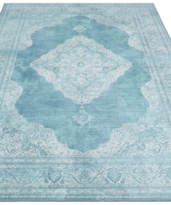 Vintage vloerkleed Carme - turquoise - overzicht schuin, thumbnail Vintage vloerkleed Carme - turquoise - overzicht schuin, thumbnail