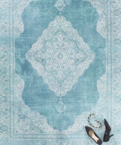 Vintage vloerkleed Carme - turquoise - overzicht sfeer, thumbnail Vintage vloerkleed Carme - turquoise - overzicht sfeer, thumbnail