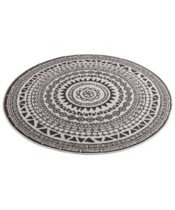 Rond buiten vloerkleed omkeerbaar Coron - zwart/crème - overzicht schuin, thumbnail