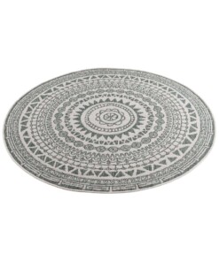 Rond buiten vloerkleed omkeerbaar Coron - groen/crème - overzicht schuin, thumbnail Rond buiten vloerkleed omkeerbaar Coron - groen/crème - overzicht schuin, thumbnail