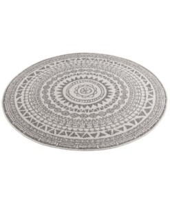 Rond buiten vloerkleed omkeerbaar Coron - grijs/crème - overzicht schuin, thumbnail