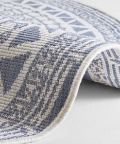 Rond buiten vloerkleed omkeerbaar Coron - blauw/crème - close up, thumbnail Rond buiten vloerkleed omkeerbaar Coron - blauw/crème - close up, thumbnail