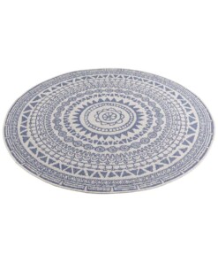 Rond buiten vloerkleed omkeerbaar Coron - blauw/crème - overzicht schuin, thumbnail Rond buiten vloerkleed omkeerbaar Coron - blauw/crème - overzicht schuin, thumbnail