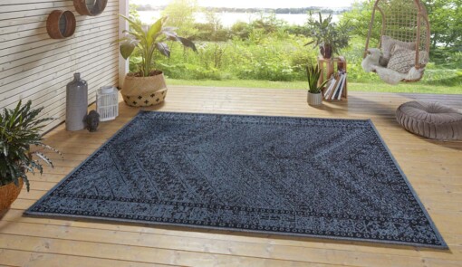 Binnen & buiten vloerkleed Mardin - blauw/zwart - sfeer