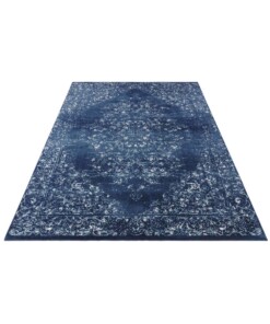 Vintage vloerkleed Pandeh - donkerblauw - overzicht schuin, thumbnail