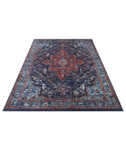 Vintage vloerkleed Azrow - denim blauw - overzicht schuin, thumbnail