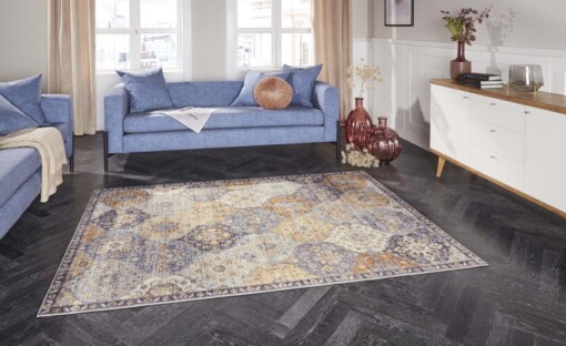 Oosters vloerkleed Kashmir Ghom Elle Decoration - honinggeel - sfeer