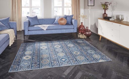 Kelim vloerkleed Anatolian Elle Decoration - saffierblauw - sfeer