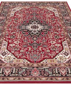 Klassiek vloerkleed Medaillion - rood/zwart - overzicht schuin, thumbnail