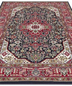 Klassiek vloerkleed Medaillion - blauw/rood - overzicht schuin, thumbnail