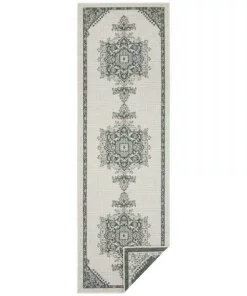 Loper binnen & buiten Cosmea - groen/crème - overzicht boven, thumbnail