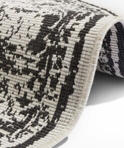 Rond binnen & buiten vloerkleed borbon - zwart/crème - close up, thumbnail Rond binnen & buiten vloerkleed borbon - zwart/crème - close up, thumbnail