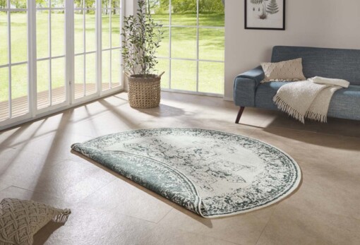 Rond binnen & buiten vloerkleed borbon - groen/crème - sfeer