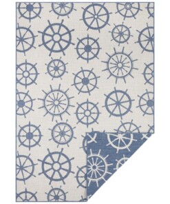 Binnen & buiten vloerkleed Basey - blauw/crème - overzicht boven, thumbnail
