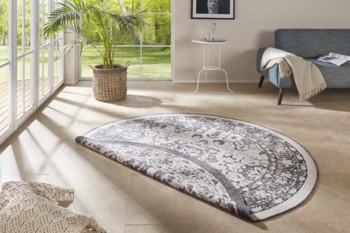 Rond binnen & buiten vloerkleed Jole - grijs/crème - sfeer