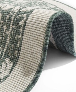 Rond binnen & buiten vloerkleed Jole - groen/crème - close up, thumbnail Rond binnen & buiten vloerkleed Jole - groen/crème - close up, thumbnail