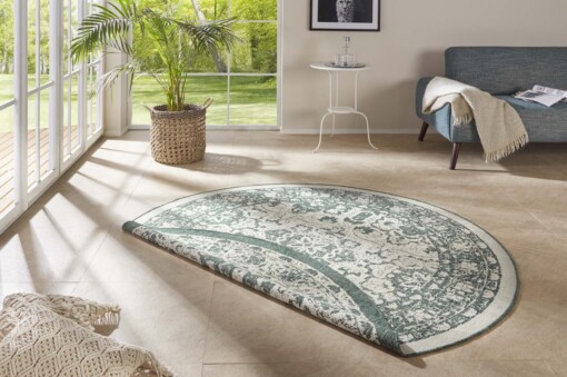 Rond binnen & buiten vloerkleed Jole - groen/crème - sfeer
