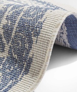 Rond binnen & buiten vloerkleed Rosica - blauw/crème - close up, thumbnail Rond binnen & buiten vloerkleed Rosica - blauw/crème - close up, thumbnail