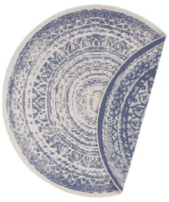 Rond binnen & buiten vloerkleed Rosica - blauw/crème - overzicht boven, thumbnail Rond binnen & buiten vloerkleed Rosica - blauw/crème - overzicht boven, thumbnail