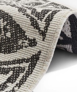 Rond binnen & buiten vloerkleed Lilja - zwart/crème - close up, thumbnail