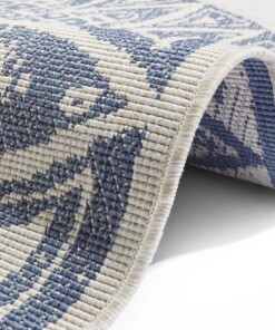 Rond binnen & buiten vloerkleed Lilja - blauw/crème - close up, thumbnail