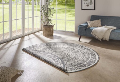 Rond binnen & buiten vloerkleed Siruma - grijs/crème - sfeer