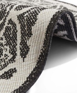 Rond binnen & buiten vloerkleed Siruma - zwart/crème - close up, thumbnail