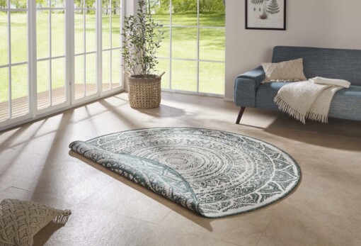 Rond binnen & buiten vloerkleed Siruma - groen/crème - sfeer