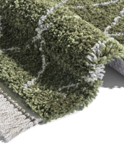 Hoogpolig vloerkleed Jade - olijfgroen/crème - close up, thumbnail Hoogpolig vloerkleed Jade - olijfgroen/crème - close up, thumbnail