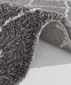 Hoogpolig vloerkleed geruit Allure - donkergrijs/crème - close up, thumbnail