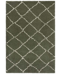 Hoogpolig vloerkleed geruit Allure - olijfgroen/crème - overzicht boven, thumbnail