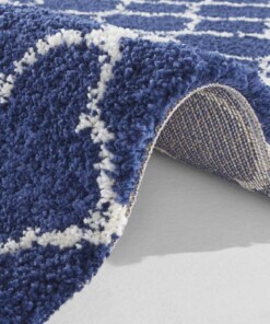 Hoogpolig vloerkleed luna - blauw/crème - close up, thumbnail