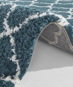 Hoogpolig vloerkleed luna - petrol/crème - close up, thumbnail
