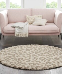 Rond hoogpolig vloerkleed luipaard Moss - beige - sfeer, thumbnail