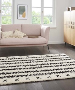 Hoogpolig vloerkleed zig-zag Moss - crème - sfeer
