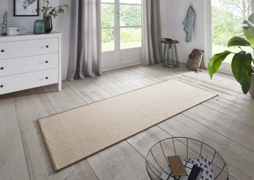 Moderne loper effen Bouclé - beige - sfeer