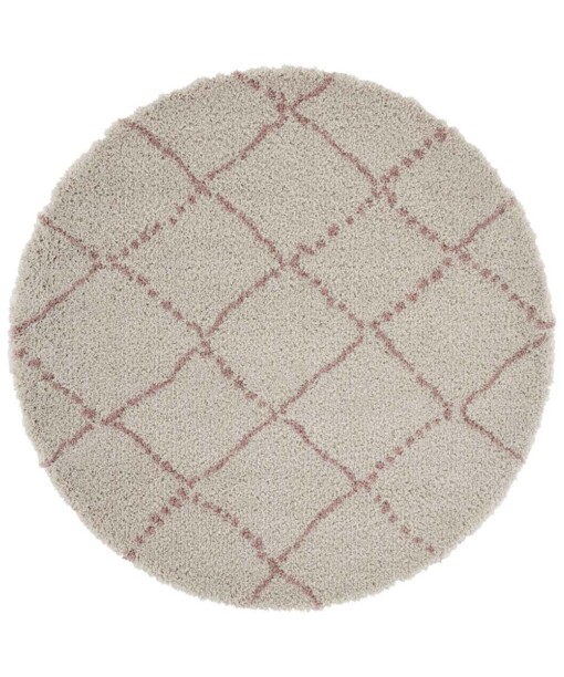Rond hoogpolig vloerkleed Allure - crème/roze - overzicht boven