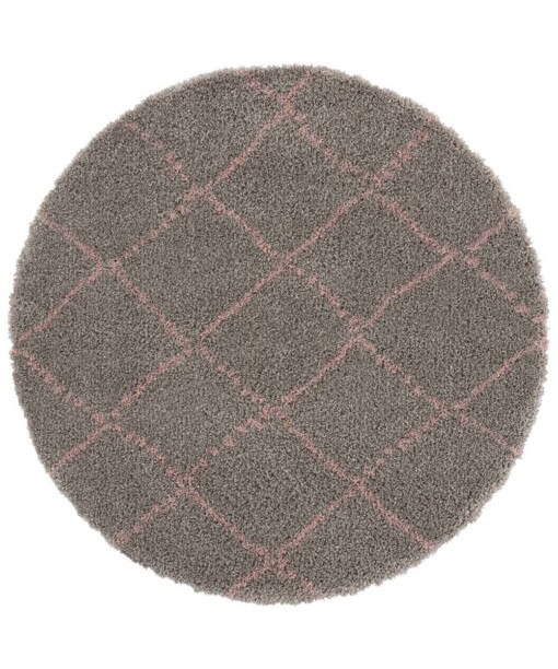 Rond hoogpolig vloerkleed Allure - grijs/roze - overzicht boven