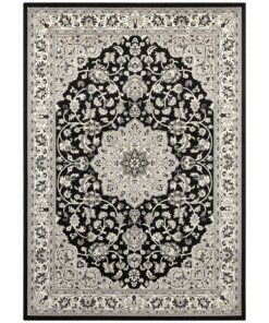 Oosters vloerkleed Keshan - zwart/grijs - overzicht boven, thumbnail