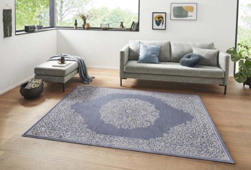 Oosters vloerkleed Floral Orient - jeansblauw/zilver - sfeer