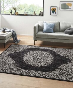 Oosters vloerkleed Floral Orient - zwart/ grijs - sfeer