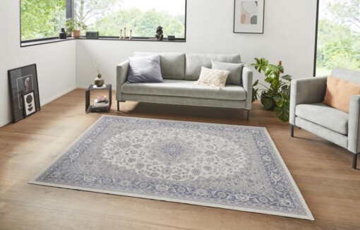 Oosters vloerkleed Modern Nain - crème/jeansblauw - sfeer