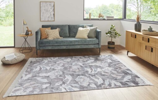 Klassiek vloerkleed Comtemporary Flowers - grijs - sfeer