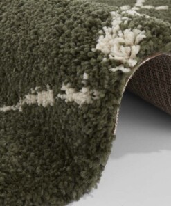 Rond hoogpolig vloerkleed Allure - olijfgroen/crème - close up, thumbnail