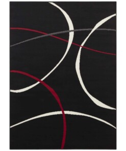 Vloerkleed retro Abstract Circles - zwart/rood - overzicht boven