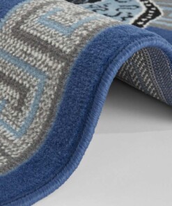 Vloerkleed retro bloem - blauw - close up, thumbnail