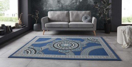 Vloerkleed retro bloem - blauw - sfeer