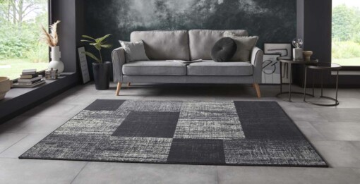 Vloerkleed blokken patchwork - donkergrijs - sfeer