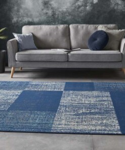 Vloerkleed blokken patchwork - blauw - sfeer