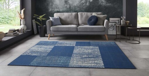 Vloerkleed blokken patchwork - blauw - sfeer